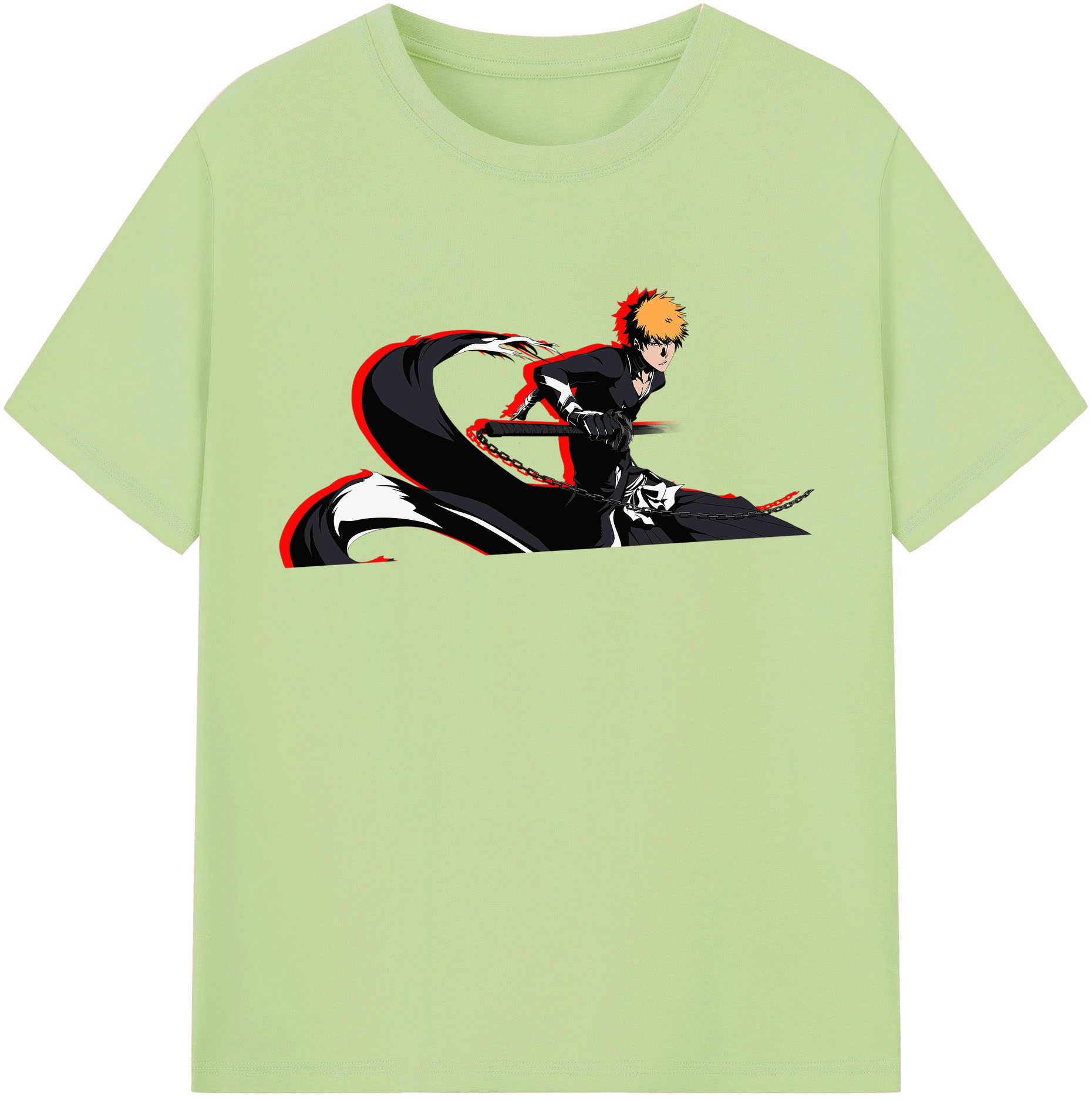 （画像用） ブリーチ 黒崎一護（くろさき いちご）BLEACH Kurosaki Ichigo 綿100％半袖Tシャツ（フロントプリント）